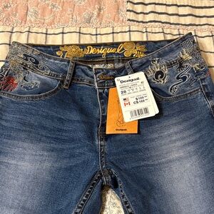Desigual Blue Jeans with Intricate Embroidery
